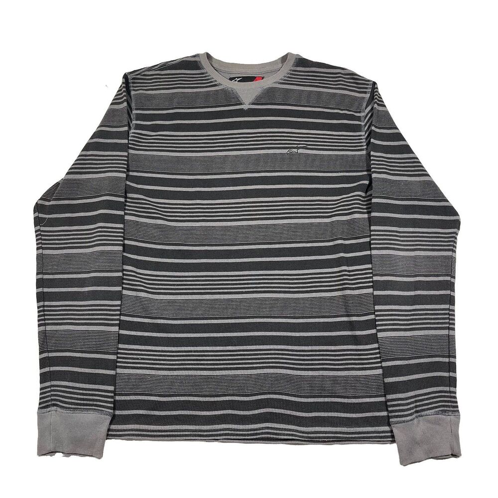 Alpinestars Gray Black Striped Thermal Long Sleeve Shirt Size L